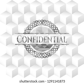 Confidential realistic grey emblem with geometric cube white background