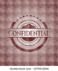 Confidential red seamless emblem or badge with geometric pattern background.
