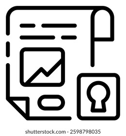 Confidential Report: A stylized illustration of a secured document with graphs and a keyhole, symbolizing restricted information and data protection. Encryption icon