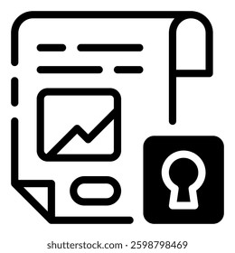 Confidential Report: A stylized illustration of a secured document with graphs and a keyhole, symbolizing restricted information and data protection. Encryption icon
