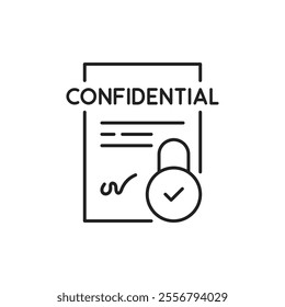 confidential or secure document icon for business. graphic art design element for web in simple linear style. smart protected contract pictogram or general personal data protection regulation