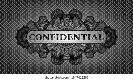 Confidential text inside Linear currency dark abstract emblem. Pattern delicate background. Illustration. 