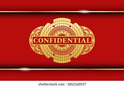 Texto confidencial dentro de la insignia Red y Gold. Tradicional fondo clásico. Ilustración artística. 