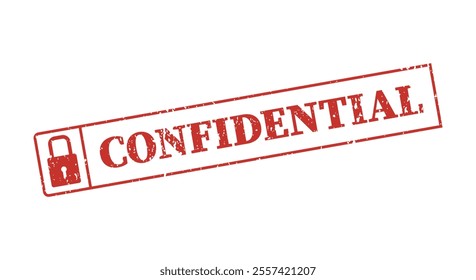 Confidential textured stamp with a lock icon red ink vector format scalable vintage