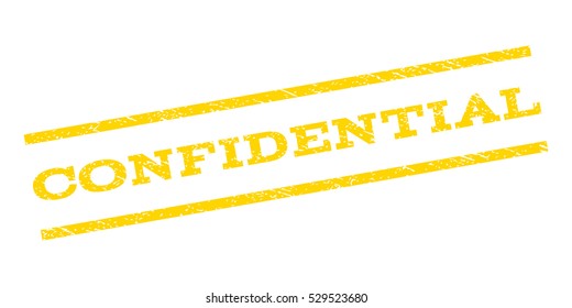 Confidential watermark stamp. Text tag between parallel lines with grunge design style. Rubber seal stamp with dirty texture. Vector yellow color ink imprint on a white background.