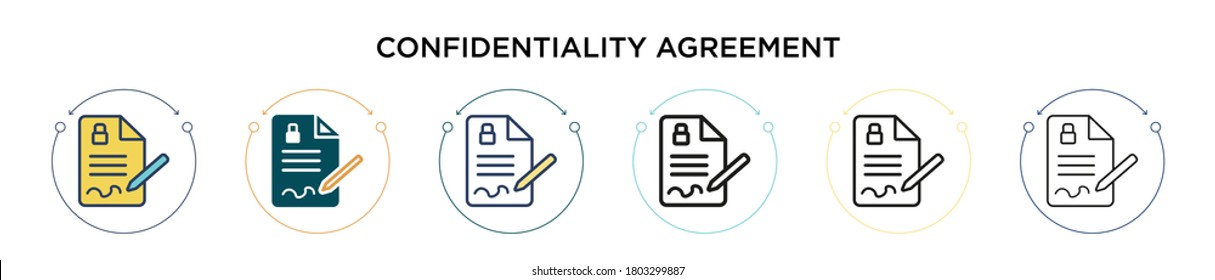 Confidentiality agreement icon in filled, thin line, outline and stroke style. Vector illustration of two colored and black confidentiality agreement vector icons designs can be used for mobile, ui, 