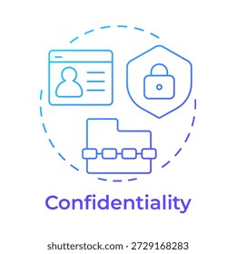Ícone de conceito de gradiente azul de confidencialidade. Controlo de acesso, encriptação de dados. Conformidade legal. Ilustração de linha de forma redonda. Ideia abstrata. Design gráfico. Fácil de usar em brochura, livreto