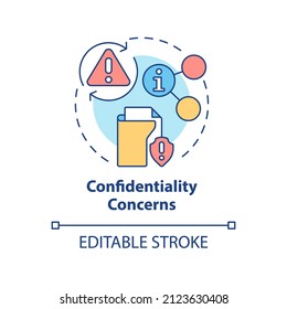 Icono de concepto de confidencialidad. Problemas de seguridad de datos. UCaaS arriesga la ilustración abstracta de la línea delgada de la idea. Dibujo de contorno aislado. Trazo editable. Fuentes Arial, Myriad Pro-Bold utilizadas