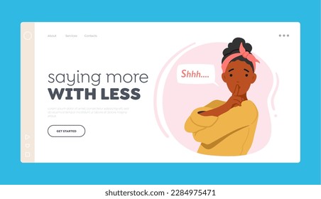 Confidentiality, Or Privacy Landing Page Template. Female Character Showcasing The Gesture Of Silence With A Finger Pressed Against her Mouth, Silence Or Stillness. Cartoon People Vector Illustration