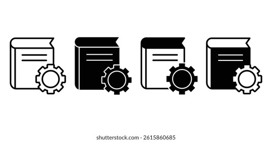 Configuration Book Icon Black and White Book with Gear Vector Design