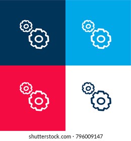 Configuration hand drawn couple of cogwheels outlines four color material and minimal icon logo set in red and blue