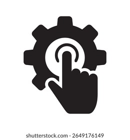 Ícone de configuração com clique manual em uma engrenagem um símbolo para configuração e personalização das configurações do sistema ativando um processo ou função vetor ícone de glifo sólido