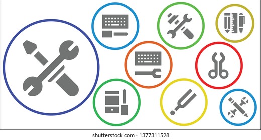 configuration icon set. 9 filled configuration icons.  Collection Of - Tools, Configuration, Tuning, Tool