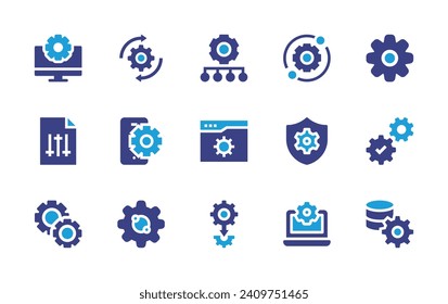 Configuration icon set. Duotone color. Vector illustration. Containing setting, settings, configuration, mobile, security, server, gear.