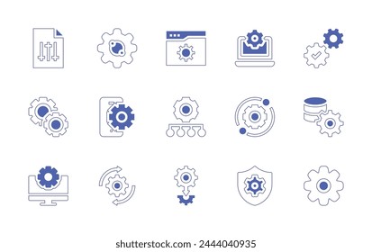 Conjunto de iconos de configuración. Trazo de línea de estilo duotono y negrita. Ilustración vectorial. Contiene configuración, configuración, móvil, seguridad, servidor, equipo.