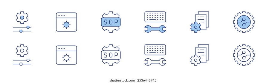 Configuration icon set in two styles, Duotone and Thin Line style. Editable stroke. keyboard, gear, digitalization, cogwheel, settings, sop.