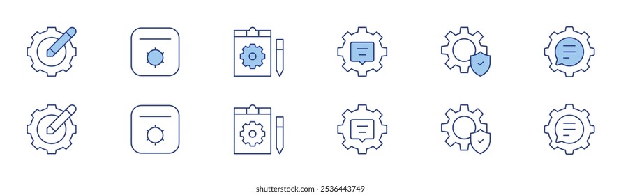 Ícone de configuração definido em dois estilos, Duotônico e Linha fina. Curso editável. bate-papo, configuração, configurações, relatório.