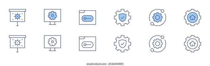 Configuration icon set in two styles, Duotone and Thin Line style. Editable stroke. presentation, setting, settings, slider.