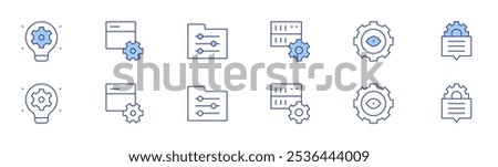 Configuration icon set in two styles, Duotone and Thin Line style. Editable stroke. server, idea, development, folder, eye, settings.