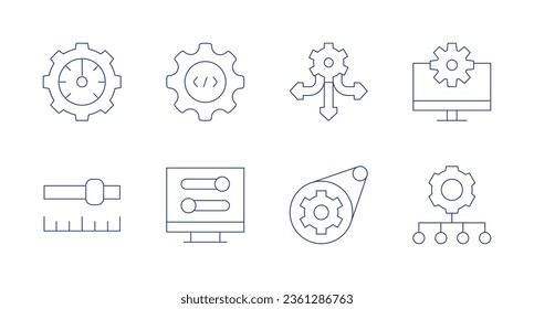 Configuration icons. editable stroke. Containing directions, gear, setting, settings, setup, speedometer, timeline.