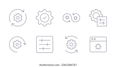 Configuration icons. editable stroke. Containing devops, gear, server, settings, solutions, work in progress.