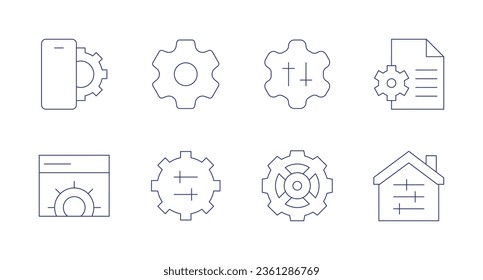 Configuration icons. editable stroke. Containing device, gear, file, home, setting, settings, smartphone, web settings.