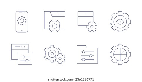Configuration icons. editable stroke. Containing development, folder, eye, graphic, setting, settings, smartphone, web settings.