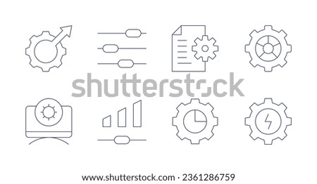 Configuration icons. editable stroke. Containing document, gear, setting, settings, setup, volume, testing.