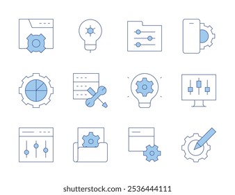 Configuration icons. Line Duotone style, editable stroke. idea, settings, light bulb, smartphone, development, folder, graphic, setting, configuration, computer.