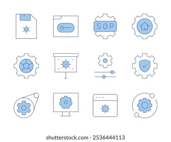 Configuration icons. Line Duotone style, editable stroke. presentation, setting, settings, slider, cogwheel, diskette, gear, sop.