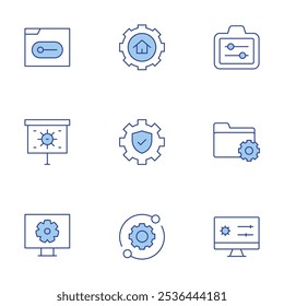 Configuration icons set. Line Duotone style, editable stroke. adjust, data management, presentation, setting, settings, slider.