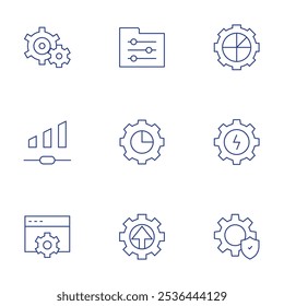 Configuration icons set. Thin Line style, editable stroke. folder, graphic, settings, gear, volume.