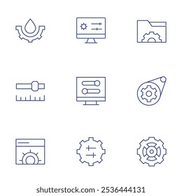 Configuration icons set. Thin Line style, editable stroke. folder, gear, settings, water drop, web settings, setup, timeline.