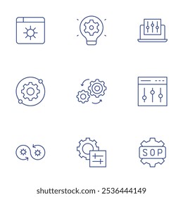 Configuration icons set. Thin Line style, editable stroke. broswer, configuration, devops, idea, mechanism, server, settings, sop.