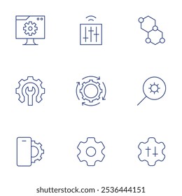 Configuration icons set. Thin Line style, editable stroke. bond, configuration, device, levels, process, setting, settings, smartphone.