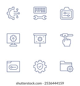 Configuration icons set. Thin Line style, editable stroke. adjust, configuration, data management, keyboard, presentation, setting, settings, slider.