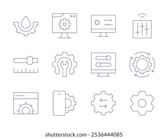 Configuration icons. Thin Line style, editable stroke. levels, process, setting, settings, smartphone, water drop, web settings, setup, timeline.