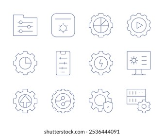 Configuration icons. Thin Line style, editable stroke. folder, graphic, configuration, digitalization, gear, settings, implementation, monitor, server.