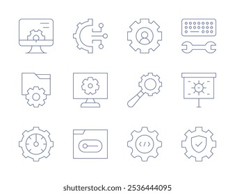 Configuration icons. Thin Line style, editable stroke. keyboard, presentation, setting, settings, slider, management, searching, speedometer.