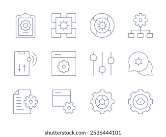 Configuration icons. Thin Line style, editable stroke. application, configuration, development, clipboard, document, iteration, preferences, setting.