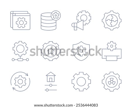 Configuration icons. Thin Line style, editable stroke. printer, setting, settings, smart home, marketing, security, system update.