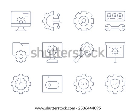 Configuration icons. Thin Line style, editable stroke. keyboard, presentation, setting, settings, slider, management, searching, speedometer.