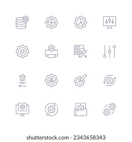Configuration line icon set on transparent background with editable stroke. Containing settings, analytics, computer, printer, configuration, smart home, setting, development, engineering.