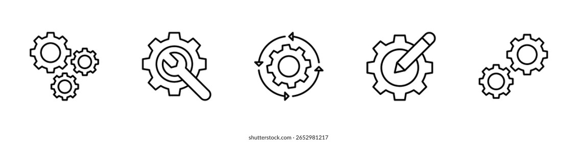 Configuration line icons collection. cog, machinery, setting, signs, clockwork, cogwheel, gear, wheel, engine, configuration. vector illustration