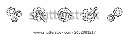 Configuration line icons collection. cog, machinery, setting, signs, clockwork, cogwheel, gear, wheel, engine, configuration. vector illustration