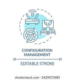 Configuration management soft blue concept icon. Performance evaluation, monitoring tools. Server maintenance. Round shape line illustration. Abstract idea. Graphic design. Easy to use