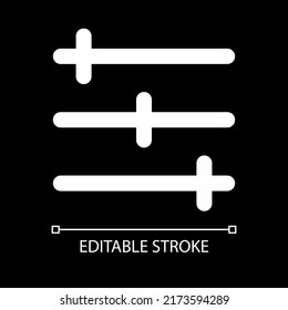 Configuration options white linear ui icon for dark theme. Personalize and adjust. Control tool. Vector line pictogram. Isolated user interface symbol for night mode. Editable stroke. Arial font used
