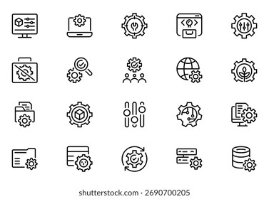 Configuration outline icon set. Included machine, repair, service, maintenance, configuration. Thin outline icons pack. Vector illustration