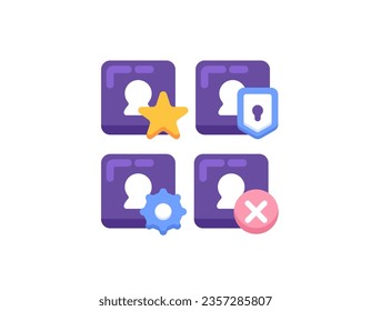 configuration, security, and account deletion. VIP account or membership. account management. collection of symbols or icons. flat and minimalistic design concept. vector elements. white background