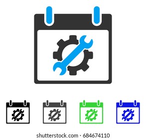 Configuration Tools Calendar Day flat vector icon. Colored configuration tools calendar day gray, black, blue, green pictogram variants. Flat icon style for application design.